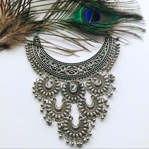 Bohemian Silver Choker Bib Statement Necklace